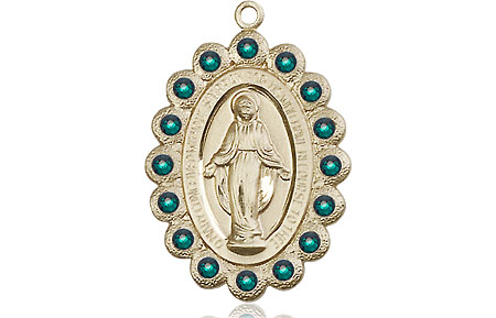 14kt Gold Filled Miraculous Medal with Emerald Swarovski stones