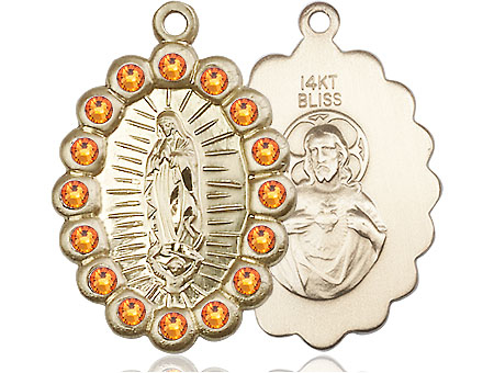 14kt Gold Our Lady of Guadalupe Medal with Topaz Swarovski stones