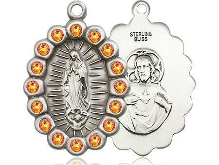 Sterling Silver Our Lady of Guadalupe Medal with Topaz Swarovski stones