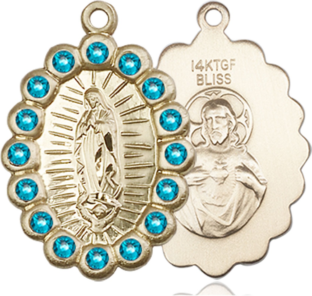 14kt Gold Filled Our Lady of Guadalupe Medal with Zircon Swarovski stones