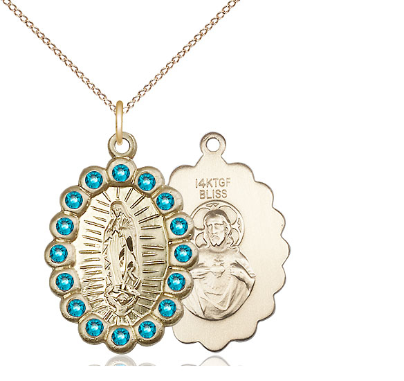 14kt Gold Filled Our Lady of Guadalupe Pendant with Zircon Swarovski stones on a 18 inch Gold Filled Light Curb chain