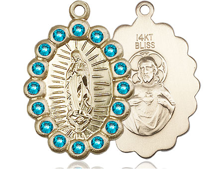 14kt Gold Our Lady of Guadalupe Medal with Zircon Swarovski stones