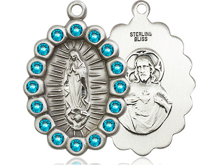 Sterling Silver Our Lady of Guadalupe Medal with Zircon Swarovski stones