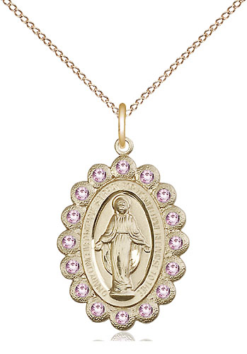 14kt Gold Filled Miraculous Pendant with LA Swarovski stones on a 18 inch Gold Filled Light Curb chain