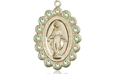14kt Gold Filled Miraculous Medal with Peridot Swarovski stones