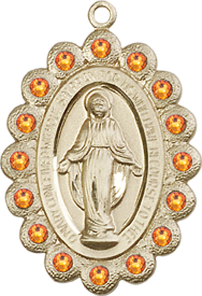 14kt Gold Miraculous Medal with Topaz Swarovski stones