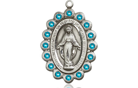 Sterling Silver Miraculous Medal with Zircon Swarovski stones