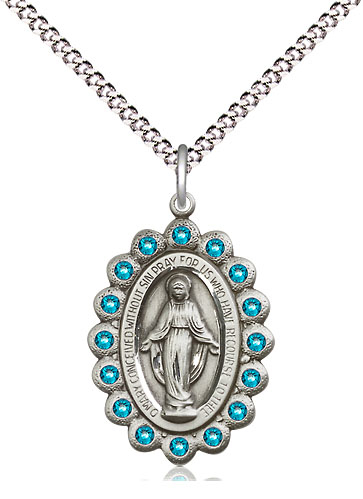 Sterling Silver Miraculous Pendant with Zircon Swarovski stones on a 18 inch Light Rhodium Light Curb chain