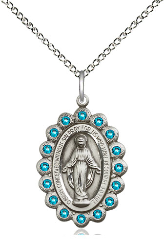 Sterling Silver Miraculous Pendant with Zircon Swarovski stones on a 18 inch Sterling Silver Light Curb chain