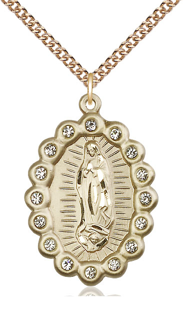 14kt Gold Filled Our Lady of Guadalupe Pendant on a 24 inch Gold Filled Heavy Curb chain