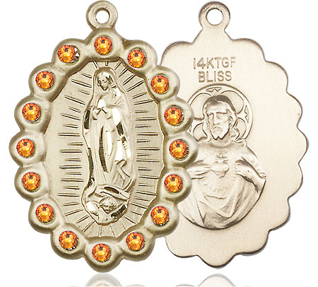 14kt Gold Filled Our Lady of Guadalupe Medal with Topaz Swarovski stones