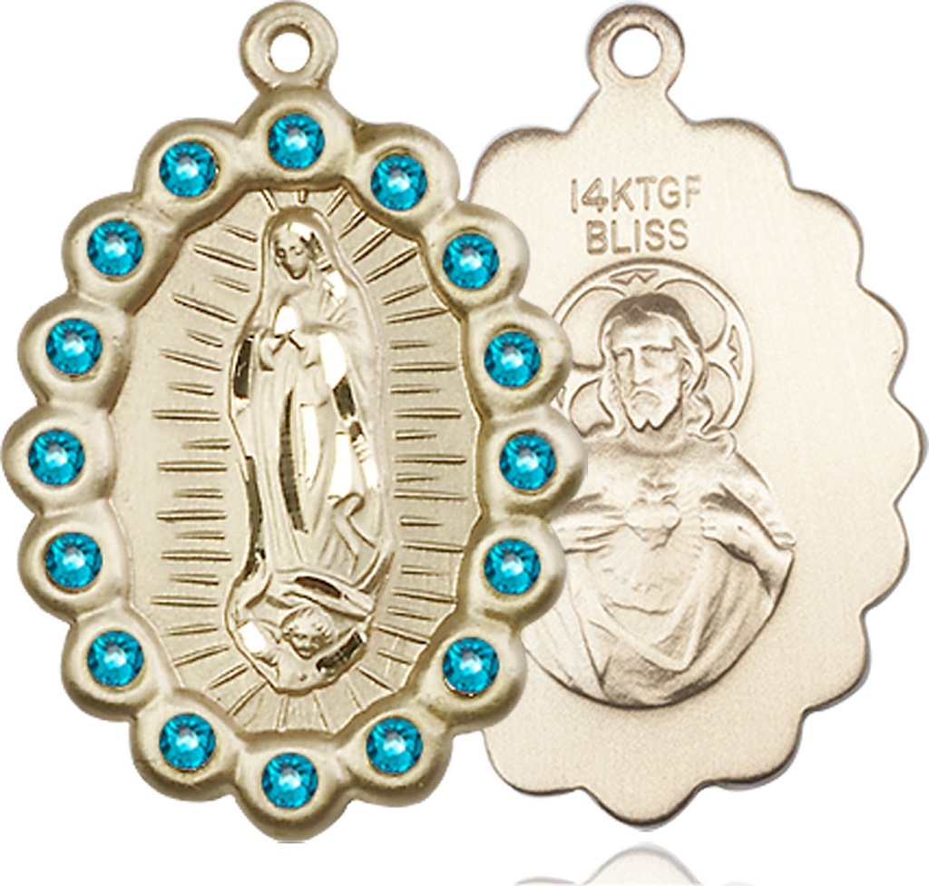 14kt Gold Filled Our Lady of Guadalupe Medal with Zircon Swarovski stones