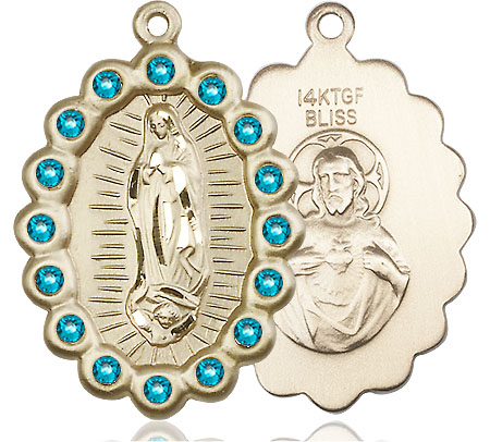 14kt Gold Filled Our Lady of Guadalupe Medal with Zircon Swarovski stones