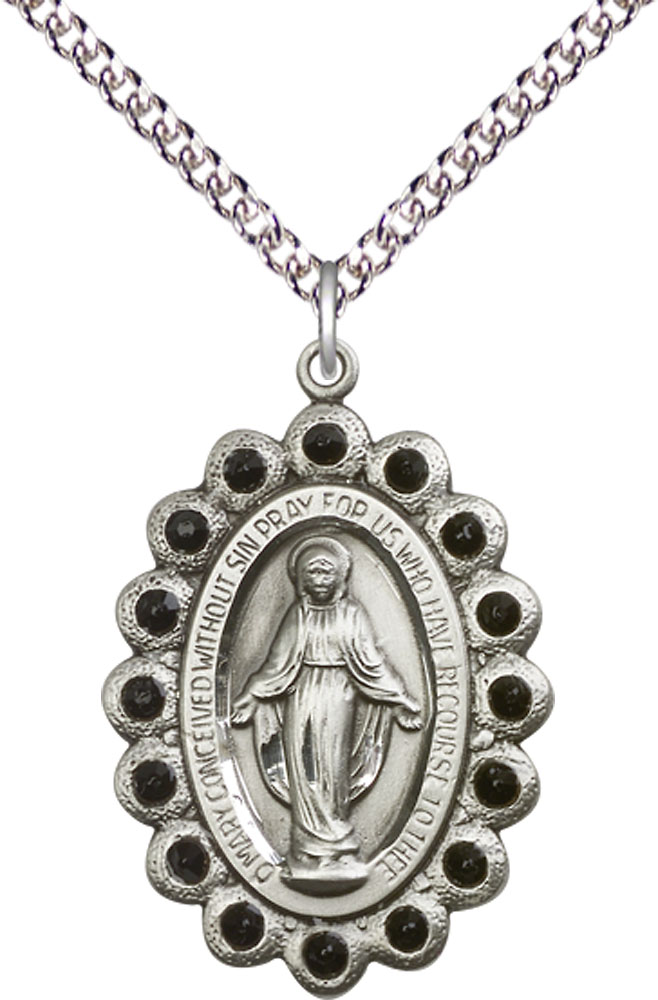 Sterling Silver Miraculous Pendant on a 24 inch Sterling Silver Heavy Curb chain