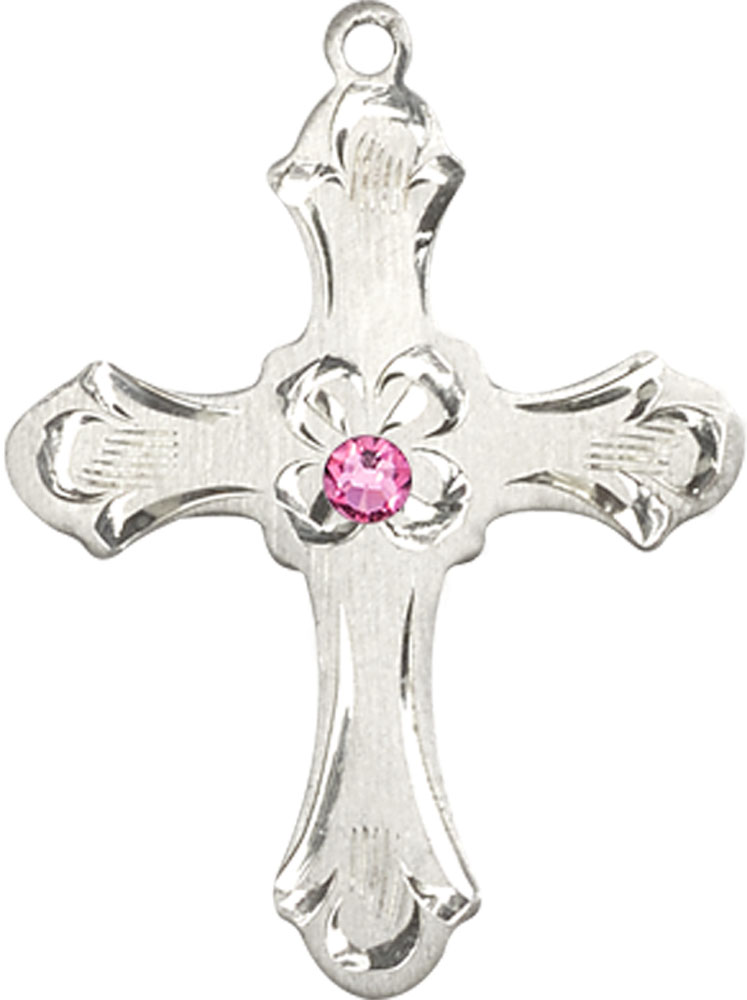 Sterling Silver Cross Medal with a 3mm Rose Swarovski stone