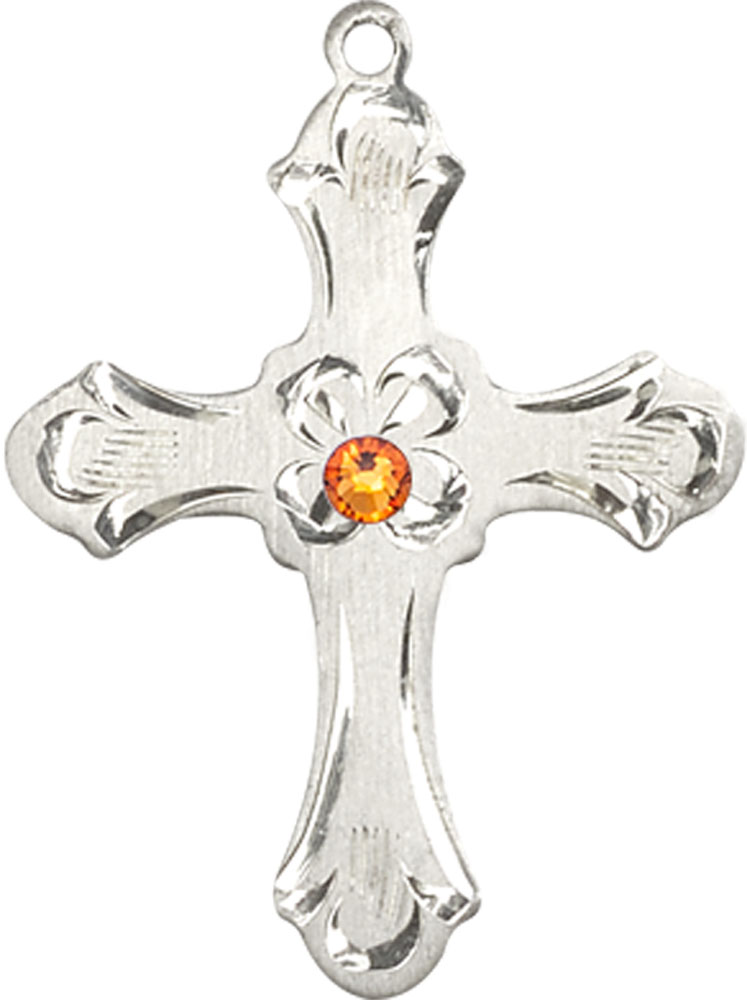 Sterling Silver Cross Medal with a 3mm Topaz Swarovski stone