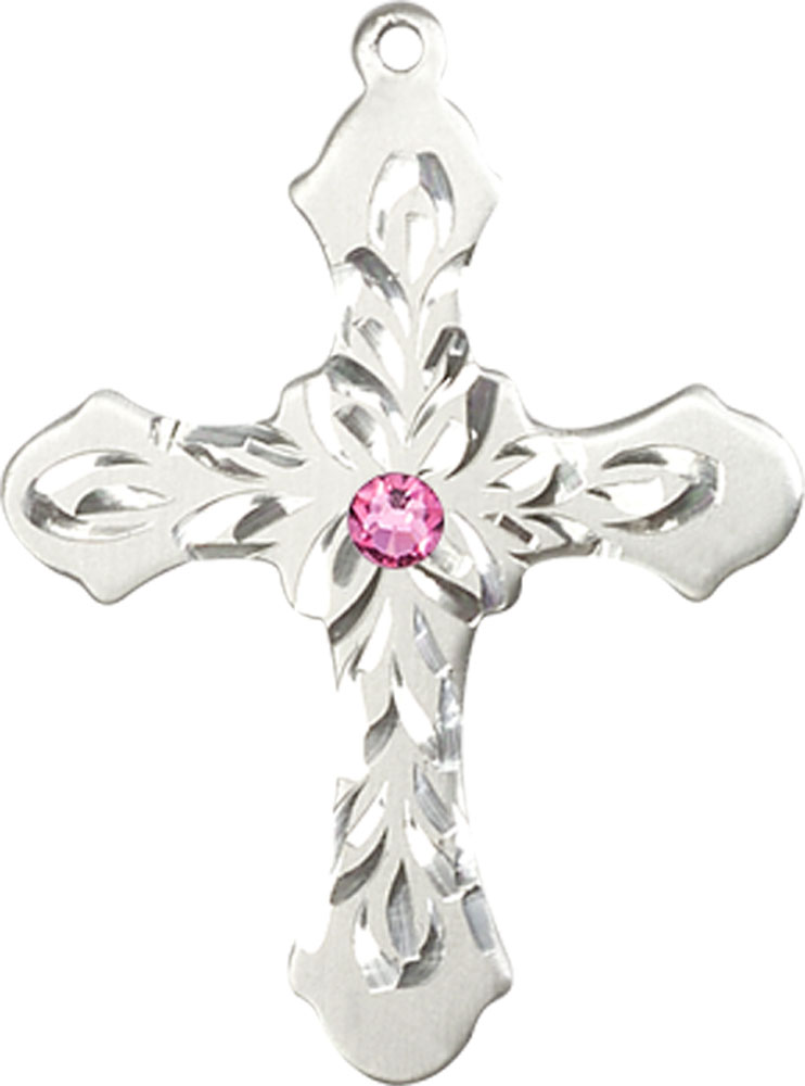 Sterling Silver Cross Medal with a 3mm Rose Swarovski stone