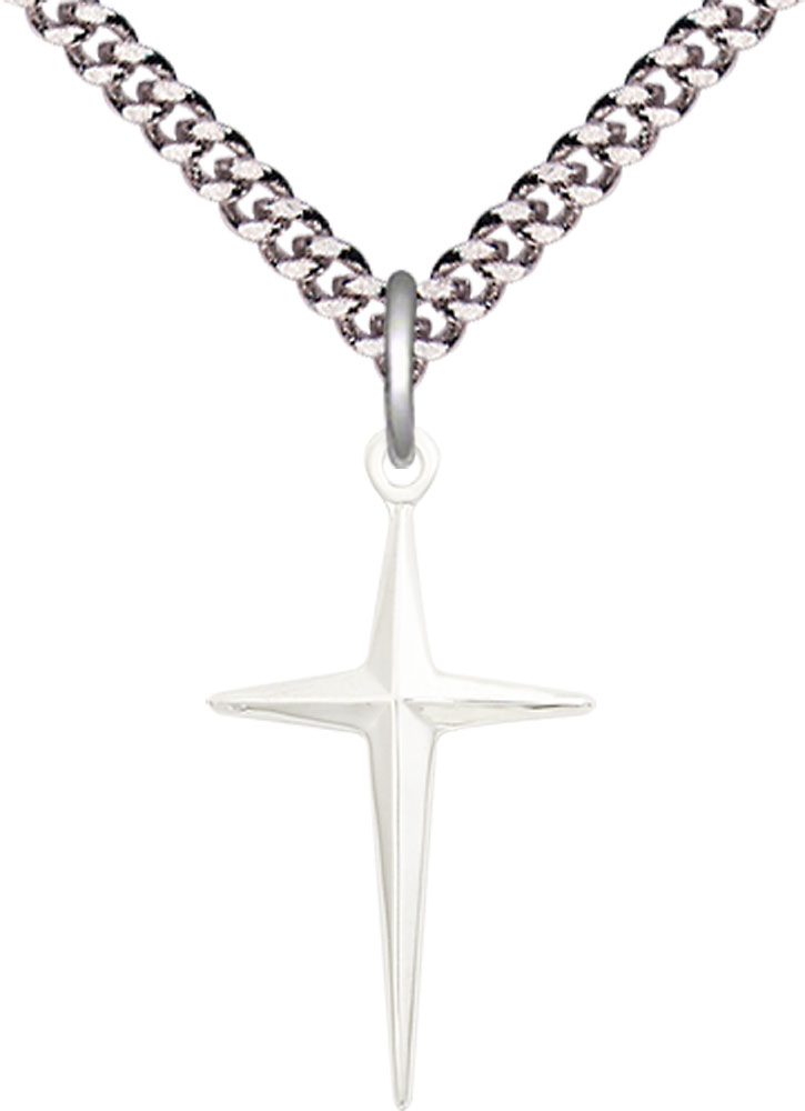 Sterling Silver Cross Pendant on a 24 inch Light Rhodium Heavy Curb chain