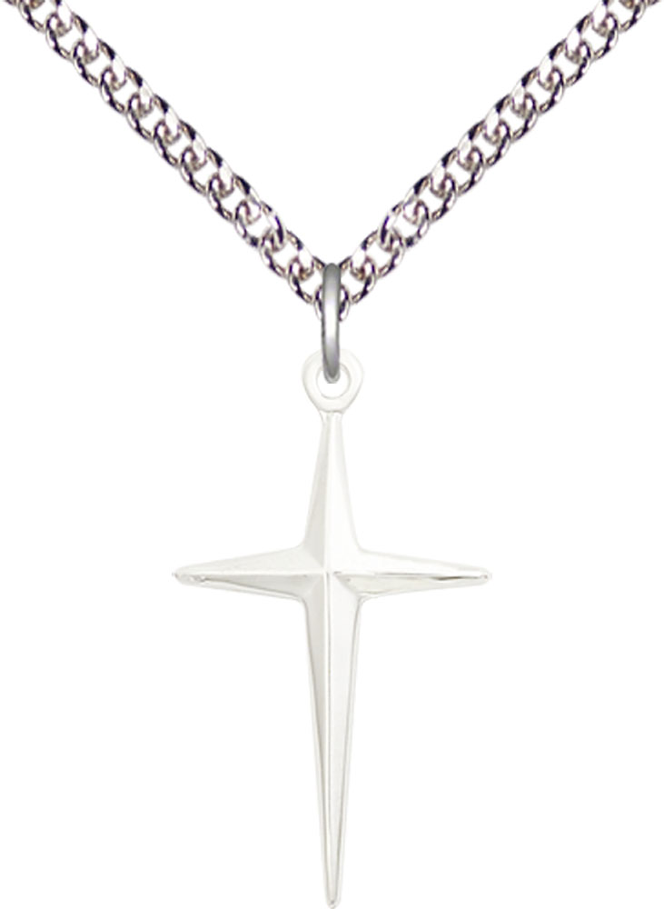 Sterling Silver Cross Pendant on a 24 inch Sterling Silver Heavy Curb chain