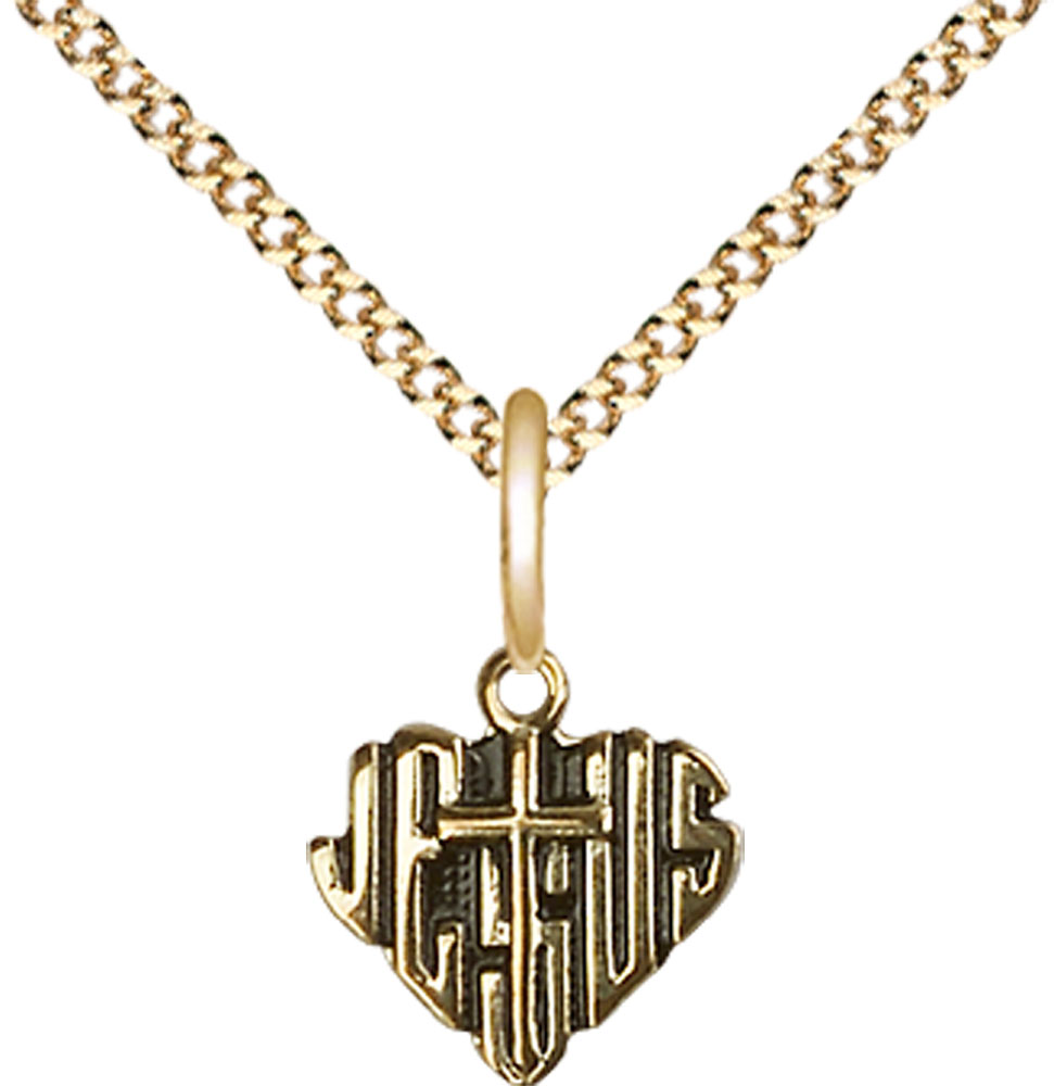 14kt Gold Filled Heart of Jesus w/Cross Pendant on a 18 inch Gold Plate Light Curb chain