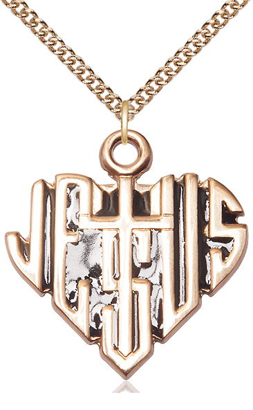 14kt Gold Filled Heart of Jesus w/Cross Pendant on a 24 inch Gold Filled Heavy Curb chain