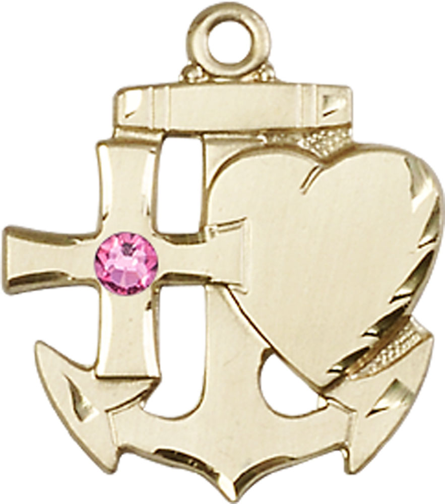 14kt Gold Filled Faith, Hope &amp; Charity Medal with a 3mm Rose Swarovski stone