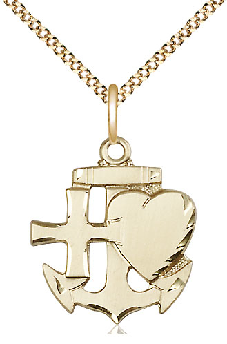 14kt Gold Filled Faith, Hope &amp; Charity Pendant on a 18 inch Gold Plate Light Curb chain
