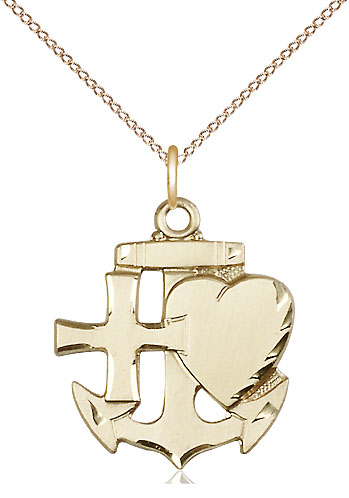 14kt Gold Filled Faith, Hope &amp; Charity Pendant on a 18 inch Gold Filled Light Curb chain