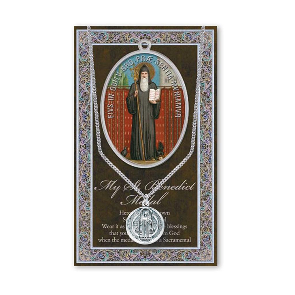 St. Benedict Genuine Pewter Medal on a 24&quot; Chain with Biography and Picture Folder