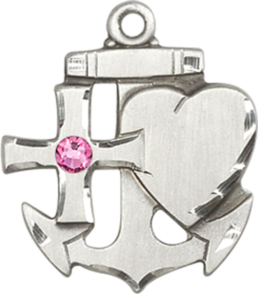 Sterling Silver Faith, Hope &amp; Charity Medal with a 3mm Rose Swarovski stone