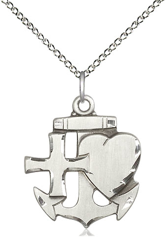 Sterling Silver Faith, Hope &amp; Charity Pendant on a 18 inch Sterling Silver Light Curb chain
