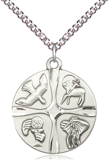 Sterling Silver Christian Life Pendant on a 24 inch Sterling Silver Heavy Curb chain