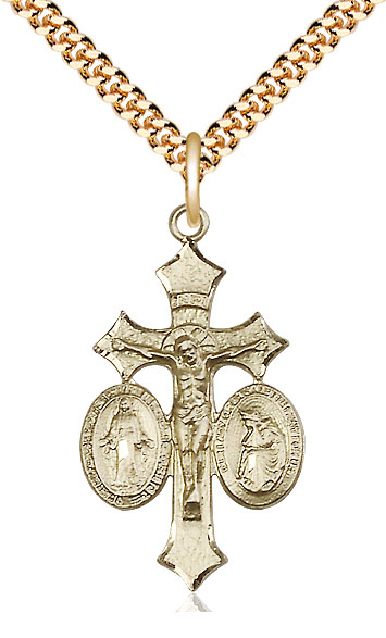 14kt Gold Filled Jesus, Mary, Our Lady of La Salette Pendant on a 24 inch Gold Plate Heavy Curb chain