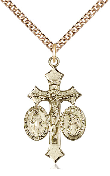 14kt Gold Filled Jesus, Mary, Our Lady of La Salette Pendant on a 24 inch Gold Filled Heavy Curb chain