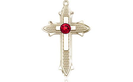 14kt Gold Filled Cross on Cross Medal with a 3mm Ruby Swarovski stone