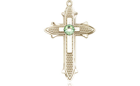 14kt Gold Filled Cross on Cross Medal with a 3mm Peridot Swarovski stone
