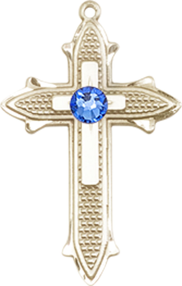 14kt Gold Filled Cross on Cross Medal with a 3mm Sapphire Swarovski stone