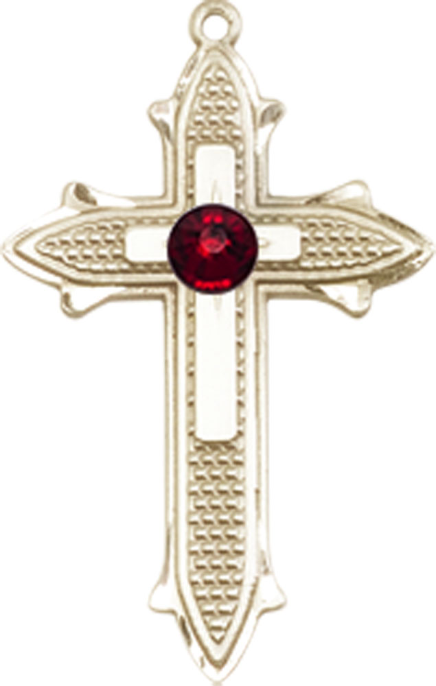 14kt Gold Cross on Cross Medal with a 3mm Garnet Swarovski stone