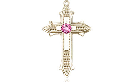 14kt Gold Cross on Cross Medal with a 3mm Rose Swarovski stone