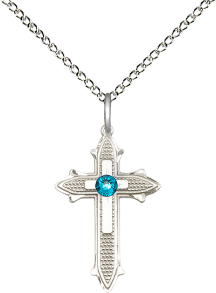 Sterling Silver Cross on Cross Pendant with a 3mm Zircon Swarovski stone on a 18 inch Sterling Silver Light Curb chain