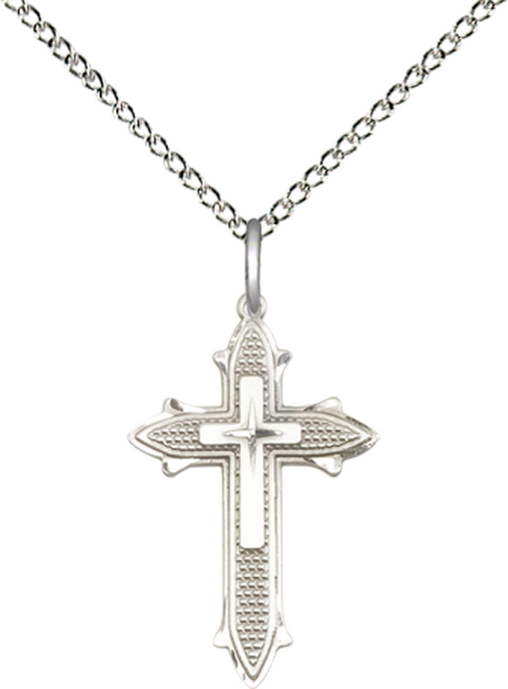 Sterling Silver Cross on Cross Pendant on a 18 inch Sterling Silver Light Curb chain