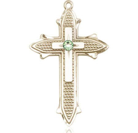 14kt Gold Filled Cross on Cross Medal with a 3mm Peridot Swarovski stone