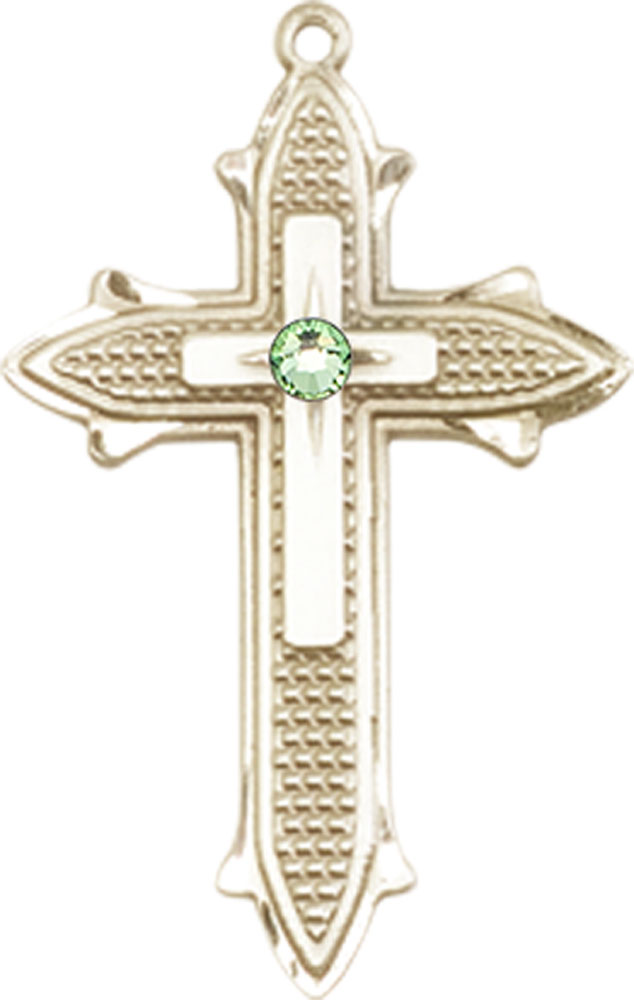 14kt Gold Filled Cross on Cross Medal with a 3mm Peridot Swarovski stone