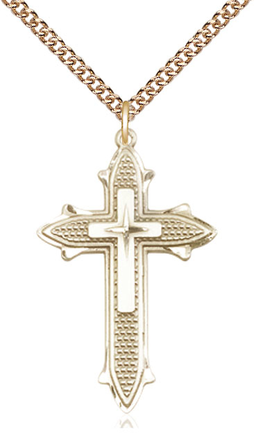 14kt Gold Filled Cross on Cross Pendant on a 24 inch Gold Filled Heavy Curb chain