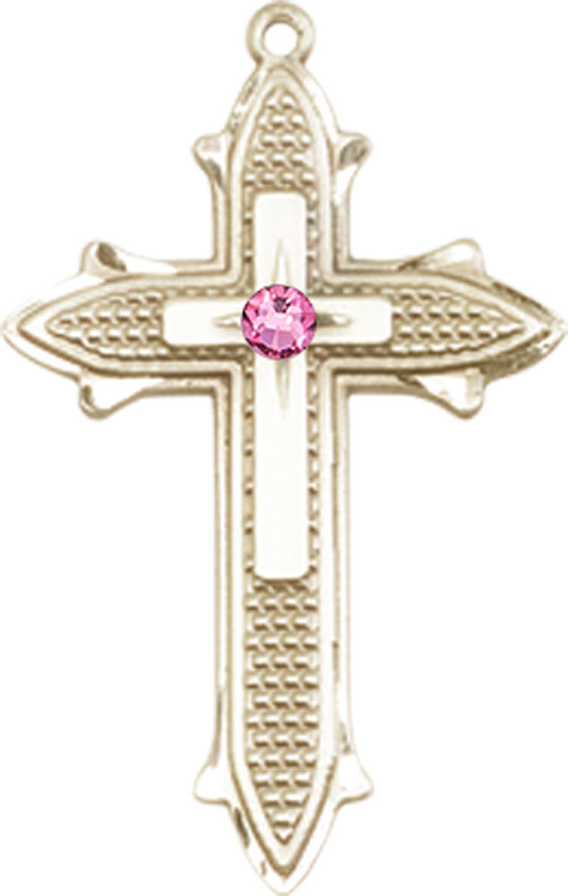 14kt Gold Cross on Cross Medal with a 3mm Rose Swarovski stone