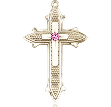 14kt Gold Cross on Cross Medal with a 3mm Rose Swarovski stone