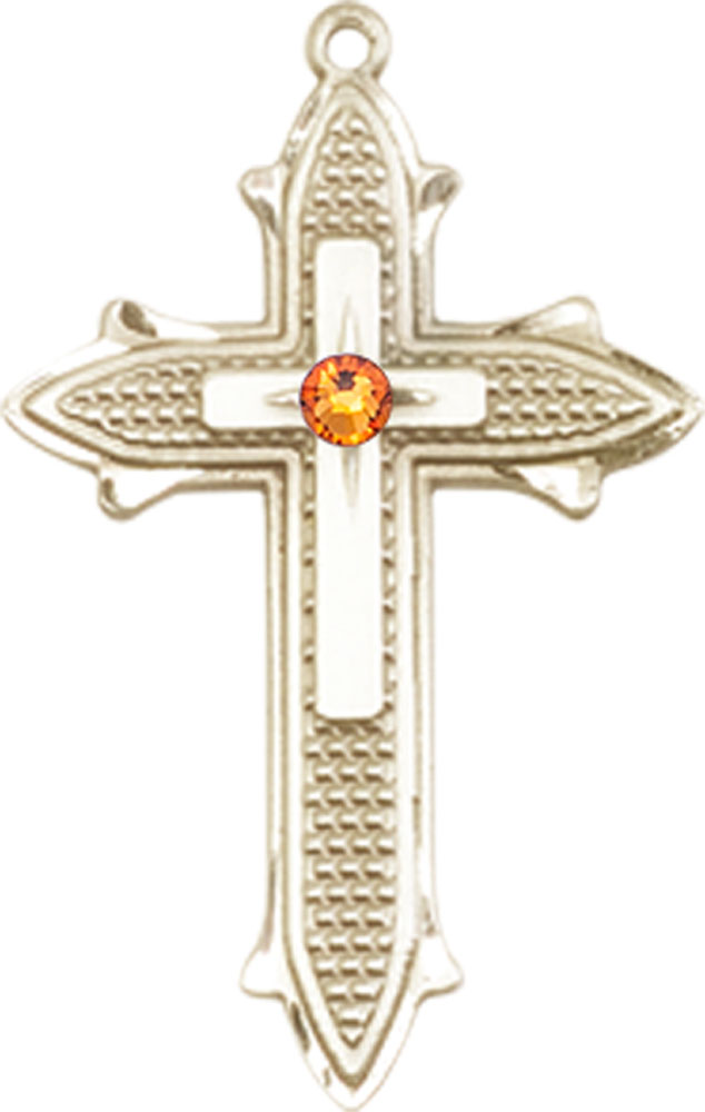 14kt Gold Cross on Cross Medal with a 3mm Topaz Swarovski stone