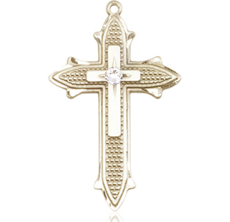 14kt Gold Cross on Cross Medal with a 3mm Crystal Swarovski stone