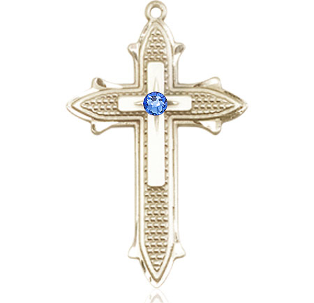 14kt Gold Cross on Cross Medal with a 3mm Sapphire Swarovski stone