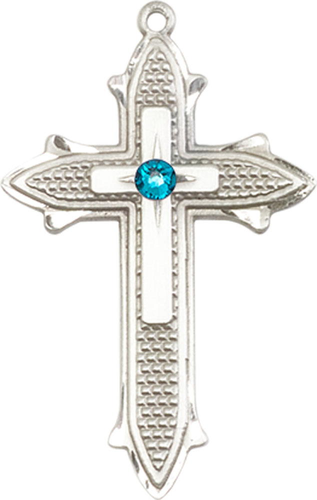 Sterling Silver Cross on Cross Medal with a 3mm Zircon Swarovski stone